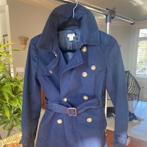 Three quarter 3/4 length J. Crew Trench, blue, XS